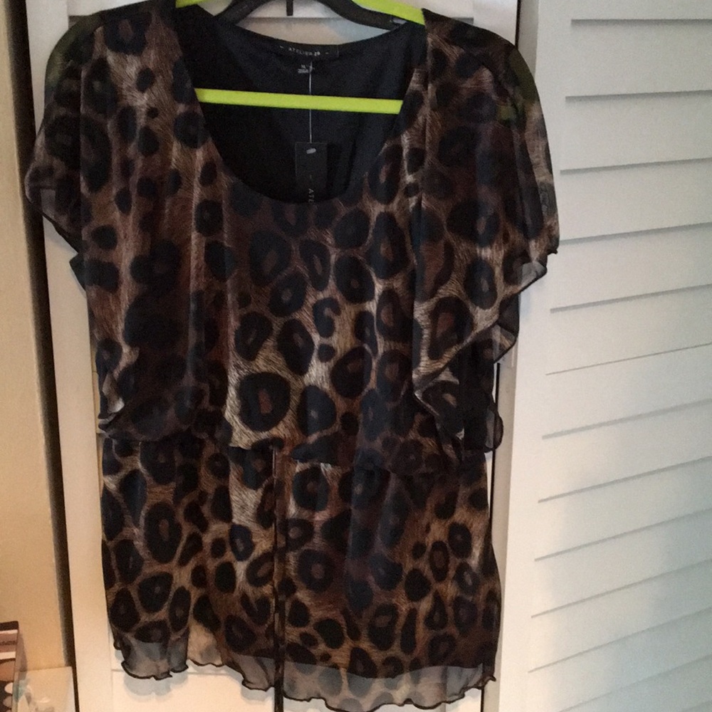 NWT Atelier 29 Leopard Sheer overlay Blouse